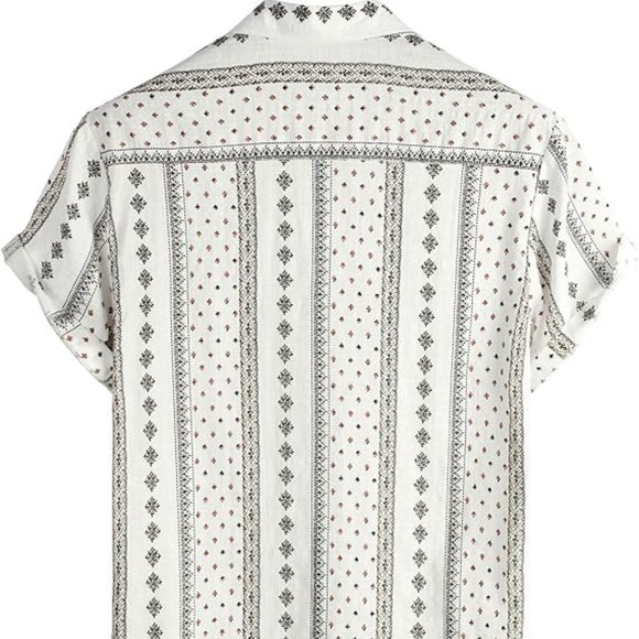 Vatpave - Men’s Casual Short Sleeve Button-Down Shirt White/Black Medium - Picture 3 of 6